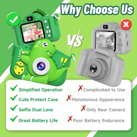 MindPal Selfie Kids Camera,Dinosaur Christmas Birthday Gifts for Kids, 1080P HD Digital Video Camera with 32 GB SD Card for Toddlers, Practical Children Toys for 3 4 5 6 7 8 9 Years Old Boys Girls