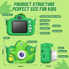 MindPal Selfie Kids Camera,Dinosaur Christmas Birthday Gifts for Kids, 1080P HD Digital Video Camera with 32 GB SD Card for Toddlers, Practical Children Toys for 3 4 5 6 7 8 9 Years Old Boys Girls