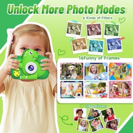 MindPal Selfie Kids Camera,Dinosaur Christmas Birthday Gifts for Kids, 1080P HD Digital Video Camera with 32 GB SD Card for Toddlers, Practical Children Toys for 3 4 5 6 7 8 9 Years Old Boys Girls