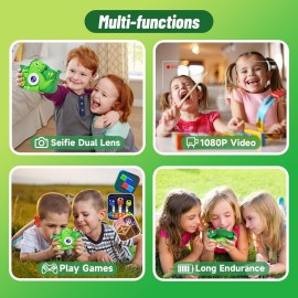 MindPal Selfie Kids Camera,Dinosaur Christmas Birthday Gifts for Kids, 1080P HD Digital Video Camera with 32 GB SD Card for Toddlers, Practical Children Toys for 3 4 5 6 7 8 9 Years Old Boys Girls