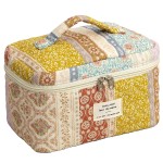 AMULOKRU Quilted Makeup Bag Large Capacity Cute Cosmetic Bags for Women Floral Coquette Aesthetic Patchwork Travel Toiletry Make Up Organizer Bag