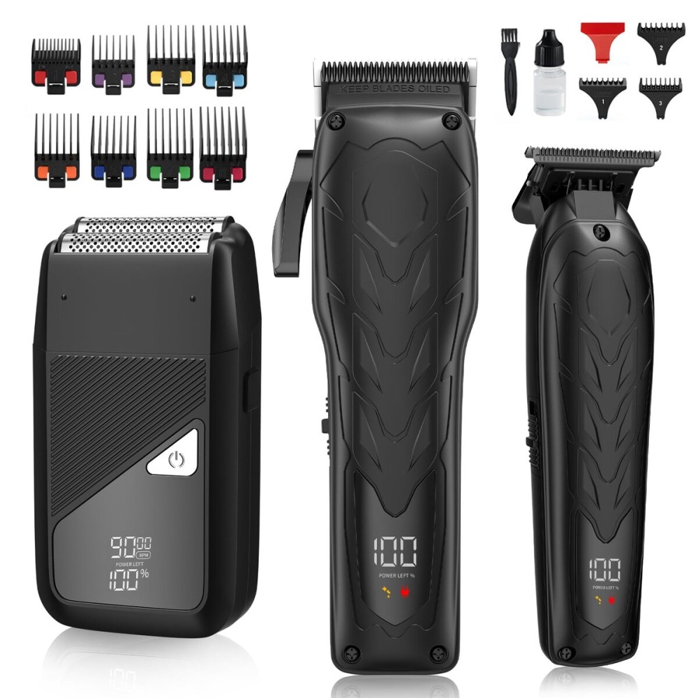 QREEYX Hair Clippers for Men Professional, 7500Rpm Beard Trimmer, IPX6 Waterproof Electric Shavers 3 in 1 Hair Cutting Kit for Men, Cordless Barber Clipper Set with LED Display for Mens Gifts QREEYX Hair Clippers for Men Professional, 7500Rpm Beard Trimmer, IPX6 Waterproof Electric Shavers 3 in 1 Hair Cutting Kit for Men, Cordless Barber Clipper Set with LED Display for Mens Gifts