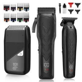 QREEYX Hair Clippers for Men Professional, 7500Rpm Beard Trimmer, IPX6 Waterproof Electric Shavers 3 in 1 Hair Cutting Kit for Men, Cordless Barber Clipper Set with LED Display for Mens Gifts QREEYX Hair Clippers for Men Professional, 7500Rpm Beard Trimmer, IPX6 Waterproof Electric Shavers 3 in 1 Hair Cutting Kit for Men, Cordless Barber Clipper Set with LED Display for Mens Gifts
