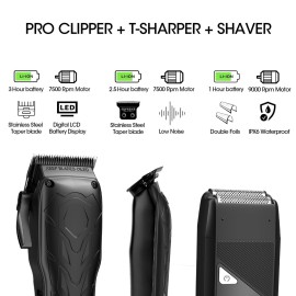 QREEYX Hair Clippers for Men Professional, 7500Rpm Beard Trimmer, IPX6 Waterproof Electric Shavers 3 in 1 Hair Cutting Kit for Men, Cordless Barber Clipper Set with LED Display for Mens Gifts QREEYX Hair Clippers for Men Professional, 7500Rpm Beard Trimmer, IPX6 Waterproof Electric Shavers 3 in 1 Hair Cutting Kit for Men, Cordless Barber Clipper Set with LED Display for Mens Gifts