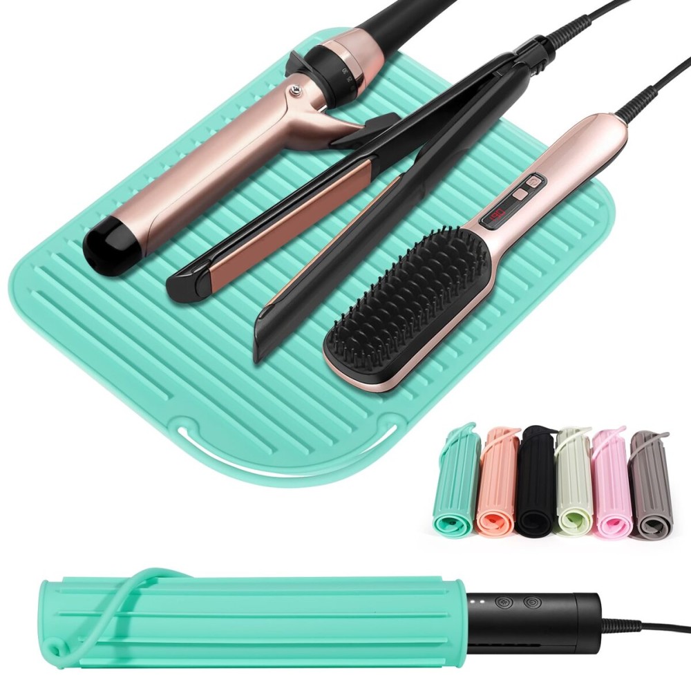 Quccefods Heat Resistant Mat Large Silicone Hot Hair Tools Holder for Curling Irons Flat Iron Hair Straightener Mat Portable Vanity Pad