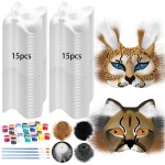 JellyArch 36 Pcs DIY Therian Mask Kit Bulk 30 Blank Animal Mask with Faux Fur Eye Mesh for Gear Therian Stuff(Cat, Fox)