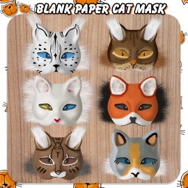 JellyArch 36 Pcs DIY Therian Mask Kit Bulk 30 Blank Animal Mask with Faux Fur Eye Mesh for Gear Therian Stuff(Cat, Fox)