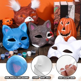 JellyArch 36 Pcs DIY Therian Mask Kit Bulk 30 Blank Animal Mask with Faux Fur Eye Mesh for Gear Therian Stuff(Cat, Fox)