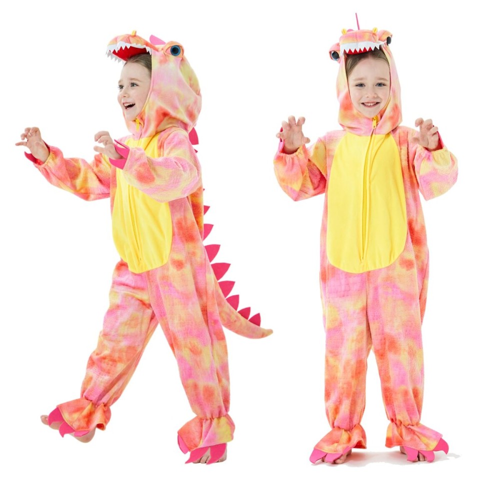 DearSun Child\'s T-Rex Dinosaur Costume Dinosaur Costume for Kids Fancy Dress Costume Hooded Romper Jumpsuit (XS/90, Pink)