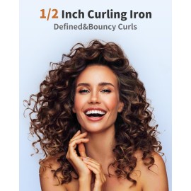 1/2 Inch Curling Wand for Short&Long Hair,Dual Voltage Small Wand Curling Iron for Tight Curls, Extral Long Hair Curling Iron with Tourmaline Ceramic,10 Adjustable Temp