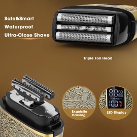 Electric Shavers for Men,Powerful Motor Electric Razor,Head Shavers for Bald Men,Triple Foil Beard Trimmer,Barber Supplies LED Displays & USB Charging Waterproof Shaver, Gifts