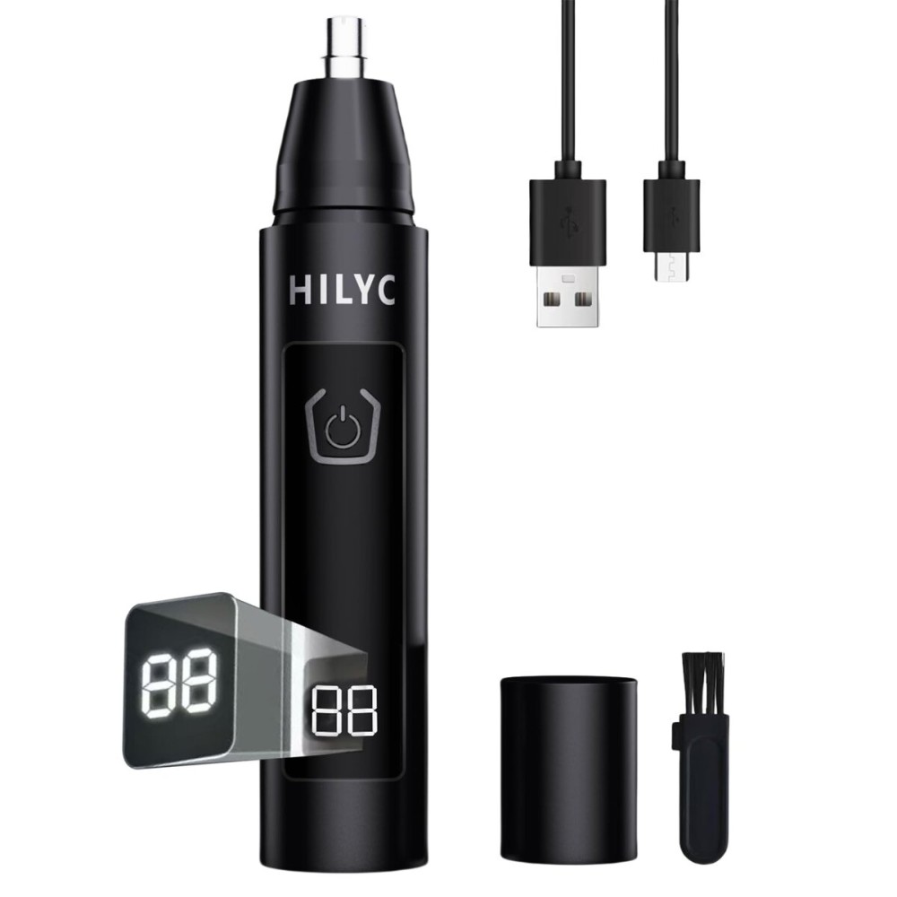 HILYC Ear and Nose Hair Trimmer, USB Rechargeable, Painless, for Eyebrow and Facial Hair, Men and WomenElectric Waterproof Facial Hair Remover Epilator Shaver with (Flat)