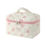 uekeboag Large Travel Quilted Makeup Bag for Women, Floral Cotton Cosmetic Bag, Coquette Aesthetic Floral Toiletry Organizer Bag(08Little Pink Bow