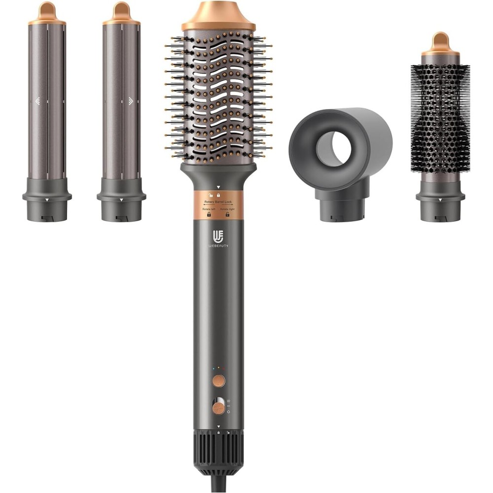 Hair Dryer Brush, webeauty 5 in 1 One Step Professional Hot Air Brush Set for Fast Drying, Curling Drying, Straightening Combing, Hair Styler [Ceramic Coating] [Negative Ion] 110000 RPM (Gold)