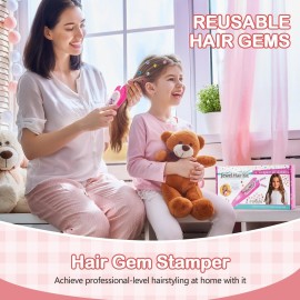 Yoloflix Hair Gem Stamper Kit, Bling Hair Jewels for Girls Toys, Hair Styling Tool with Reusable Shining Diamonds, Birthday Gifts Toys for Girls