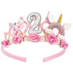 SuPoo 2nd Birthday Headband - Flower Crown for Girls Princess Tiara - Cute 2 Year Old Birthday Party Decorations Accessory