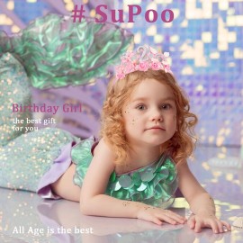 SuPoo 2nd Birthday Headband - Flower Crown for Girls Princess Tiara - Cute 2 Year Old Birthday Party Decorations Accessory
