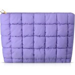 Hillban Puffy Quilted Makeup Bag Quilted Cosmetic Bag Cute Puffer Toiletry Checkered Pouch Aesthetic Travel Makeup Brushes Organizer(Purple,Classic)