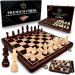Magnetic Wooden Chess Board Game Set - 15 Inches Chess Sets for Adults and Kids, Foldable Chess Board Game, Handmade Portable Travel Chess Game, Chess Set for Begginers and Pros (Walnut Color)