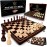 Magnetic Wooden Chess Board Game Set - 15 Inches Chess Sets for Adults and Kids, Foldable Chess Board Game, Handmade Portable Travel Chess Game, Chess Set for Begginers and Pros (Walnut Color)