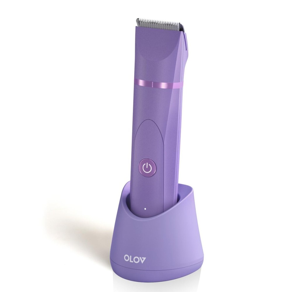 OLOV Electric Body Hair Trimmer - Groin Trimmer for Men - Bikini Trimmer Women - Wet/Dry Shaver Groomer, Replaceable Ceramic Blade Heads, USB Recharge Dock, Waterproof Hygiene Razor, Bright Purple