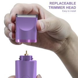 OLOV Electric Body Hair Trimmer - Groin Trimmer for Men - Bikini Trimmer Women - Wet/Dry Shaver Groomer, Replaceable Ceramic Blade Heads, USB Recharge Dock, Waterproof Hygiene Razor, Bright Purple