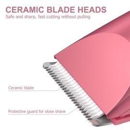 OLOV Electric Body Hair Trimmer - Groin Trimmer for Men - Bikini Trimmer Women - Wet/Dry Shaver Groomer, Replaceable Ceramic Blade Heads, USB Recharge Dock, Waterproof Hygiene Razor, Red