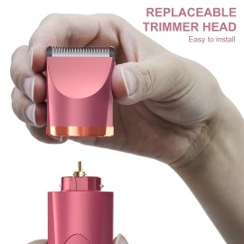 OLOV Electric Body Hair Trimmer - Groin Trimmer for Men - Bikini Trimmer Women - Wet/Dry Shaver Groomer, Replaceable Ceramic Blade Heads, USB Recharge Dock, Waterproof Hygiene Razor, Red