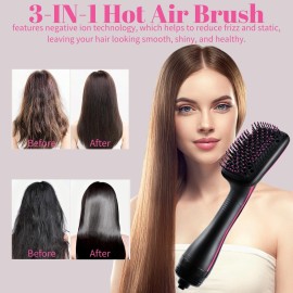 Hair Dryer Brush Blow Dryer Brush in One, 3 in 1 One Step Hair Dryer and Styler, Negative Ion Hair Straightener Hot Air Styling Tool for Straightening Drying Smoothing