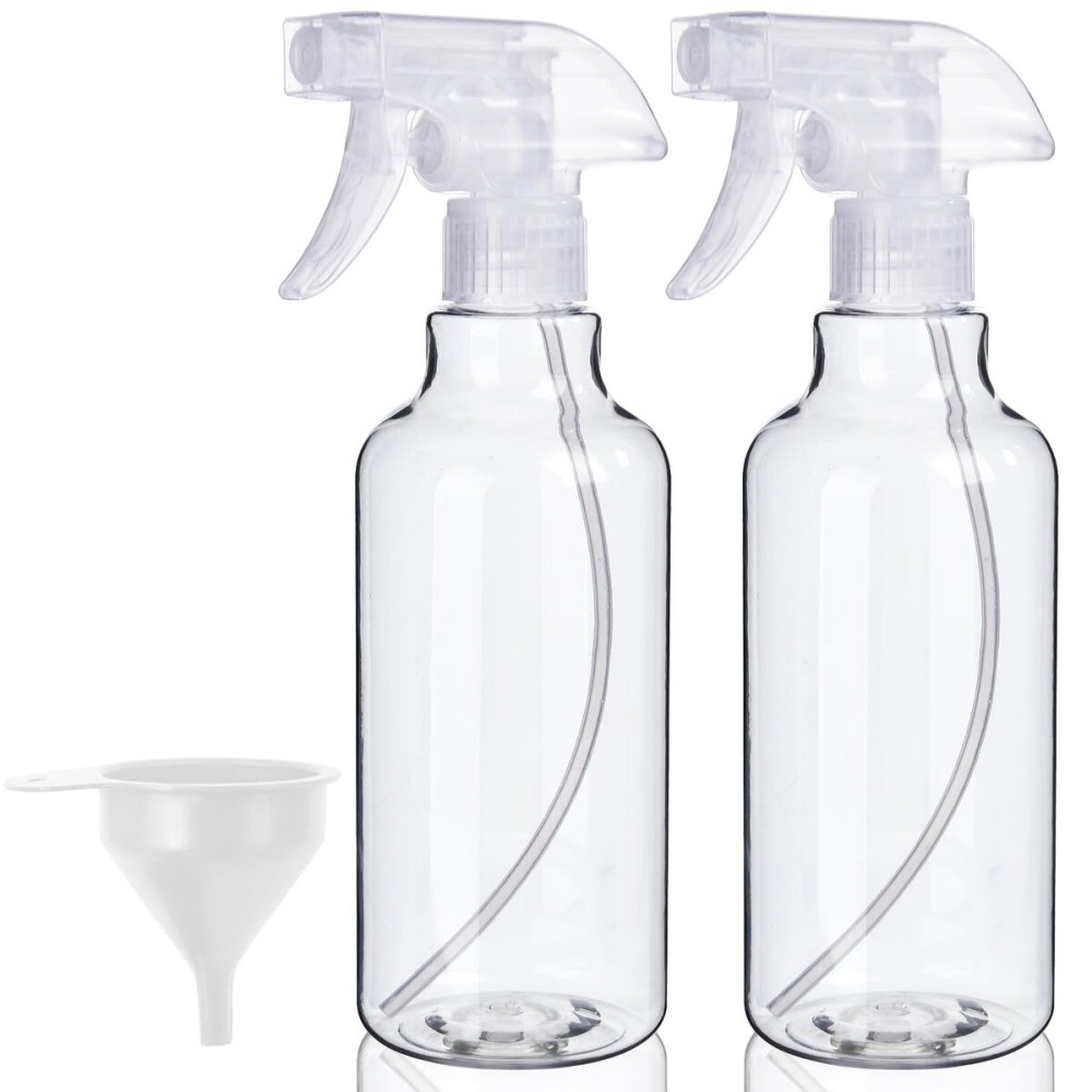 Plastic Spray Bottles, 2-Pack, 16.9 Oz, Mist & Stream, Heavy Duty Spraying, Empty Water Spray Bottle for Cleaning Solutions, Essential Oils, Hair, Plants, BBQ, Cat Dog Behavior Correction (Clear)
