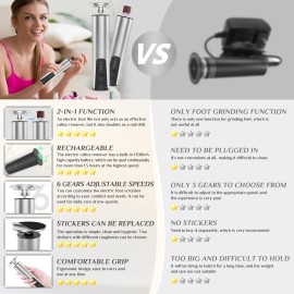 Electric Foot Callus Remover (6 Speed Adjustable), 2 in 1 Electric Foot File Nail Grinder, Rechargeable Foot Sander Pedicure Tools for Feet Dead Skin with Sandpaper Disk and Nail Drill Bits, Silver