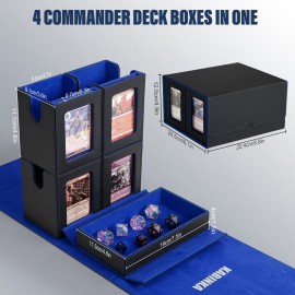 Card Deck Box for MTG with Commander Display, 5 in 1 Card Storage Box Fits 400+ Double-sleeved Cards, Removable Deck Case for TCG/Sports Cards with Dice Tray, 4 Magnetic Card Holders (Black Blue)