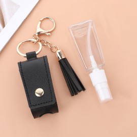 2 Pcs Hand Sanitizer Holder Travel Size, 1oz/30ml Small Squeeze Bottle with Keychain Portable Empty Travel Bottles Hand Refillable Containers for Liquid Storage(Black+Brown)