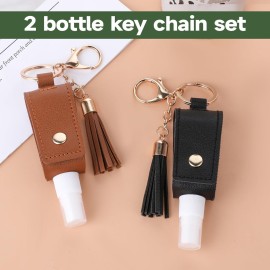 2 Pcs Hand Sanitizer Holder Travel Size, 1oz/30ml Small Squeeze Bottle with Keychain Portable Empty Travel Bottles Hand Refillable Containers for Liquid Storage(Black+Brown)