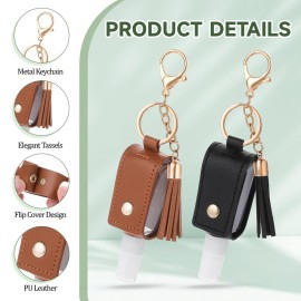 2 Pcs Hand Sanitizer Holder Travel Size, 1oz/30ml Small Squeeze Bottle with Keychain Portable Empty Travel Bottles Hand Refillable Containers for Liquid Storage(Black+Brown)