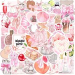 100PCS Aesthetic Stickers,Coquette Girly Stickers Pack,Pink Bow Stickers,Laptop Water Bottles Scrapbook,Disco Ball Stickers Decals