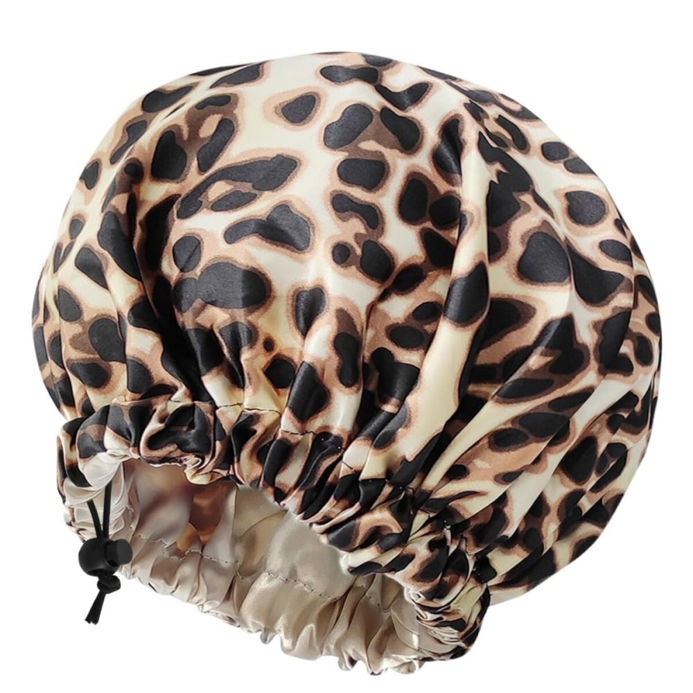 Satin Silk Bonnet for Curly Hair Bonnet Braid Bonnet for Sleeping Bonnets for Women Large Double-Layer Adjustable(Leopard)