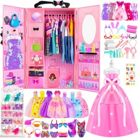 137 Pcs Doll Clothes and Accessories with Closet f..