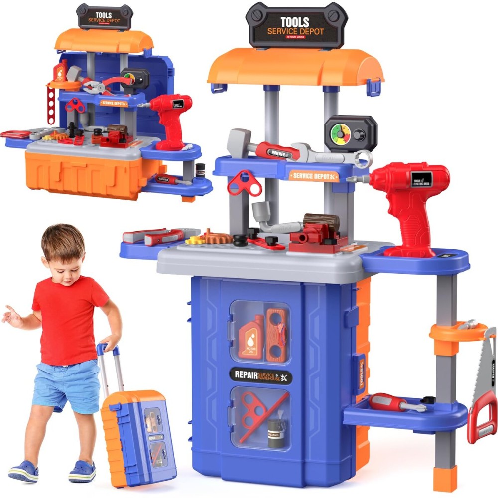 FunMission Kids Tool Bench Set 3 in 1, Toddler Tool Set, Kids Workbench with Realistic Toy Tool Box  Electronic Toy Drill, Transformable Toddler Tool Bench, Toy Tool Present for Ages 3+