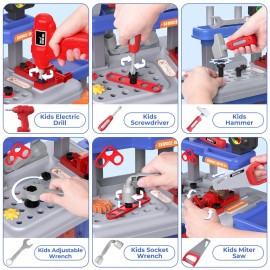 FunMission Kids Tool Bench Set 3 in 1, Toddler Tool Set, Kids Workbench with Realistic Toy Tool Box  Electronic Toy Drill, Transformable Toddler Tool Bench, Toy Tool Present for Ages 3+