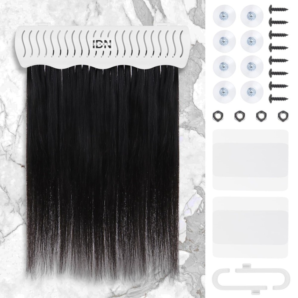 IDN BEAUTY Hair Extension Holder Stand for Styling, 4 Installation Modes With Tool, White Hair Extension Holder Designed to Securely Hold Your Extensions for Washing, Styling, Packing and Storing