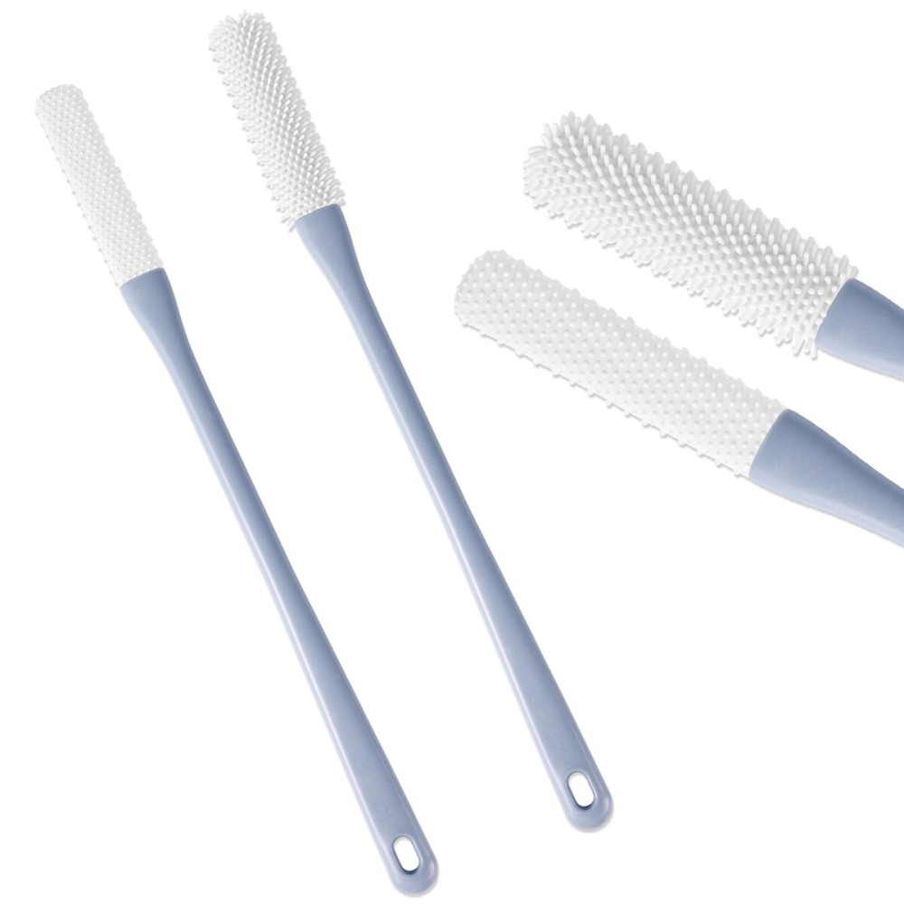 2pcs Toe Seam Massage Brush for Shower, Long Handle Foot Scrubber With Soft Rubber File, Between The Toe Gap Cleaning Brush Applicator for Seniors Elderly Men Women (Grey)