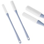 2pcs Toe Seam Massage Brush for Shower, Long Handle Foot Scrubber With Soft Rubber File, Between The Toe Gap Cleaning Brush Applicator for Seniors Elderly Men Women (Grey)