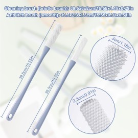 2pcs Toe Seam Massage Brush for Shower, Long Handle Foot Scrubber With Soft Rubber File, Between The Toe Gap Cleaning Brush Applicator for Seniors Elderly Men Women (Grey)