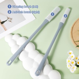 2pcs Toe Seam Massage Brush for Shower, Long Handle Foot Scrubber With Soft Rubber File, Between The Toe Gap Cleaning Brush Applicator for Seniors Elderly Men Women (Grey)