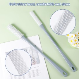 2pcs Toe Seam Massage Brush for Shower, Long Handle Foot Scrubber With Soft Rubber File, Between The Toe Gap Cleaning Brush Applicator for Seniors Elderly Men Women (Grey)