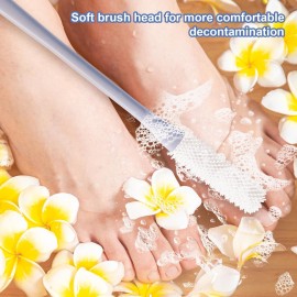 2pcs Toe Seam Massage Brush for Shower, Long Handle Foot Scrubber With Soft Rubber File, Between The Toe Gap Cleaning Brush Applicator for Seniors Elderly Men Women (Grey)
