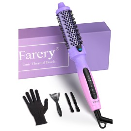 Farery 1.25-Inch Thermal Brush - Ceramic Ionic Heated Round Brush for 90\'s Full-Bodied Style, Volumizing, Smooth Hair & Natural Curls, Dual MCH Heating, Digital Display, 9 Temperature, Dual Voltage