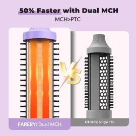 Farery 1.25-Inch Thermal Brush - Ceramic Ionic Heated Round Brush for 90\'s Full-Bodied Style, Volumizing, Smooth Hair & Natural Curls, Dual MCH Heating, Digital Display, 9 Temperature, Dual Voltage