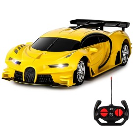KULARIWORLD Remote Control Car, Rechargeable High Speed Drift RC Cars Toys for Kids Boys Girls Age 6 7 8-12,1/18 Super Vehicle with Headlight Yellow Racing Hobby Xmas Birthday Gift for Kid